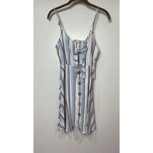 Ocean Drive Women's Medium Sundress Blue White Button Mini Tank Sleeveless New